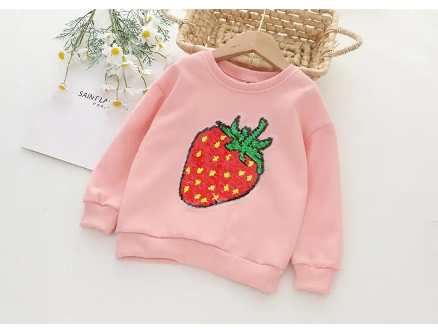 Cute Cat Baby Girls Hoody Sweatshirt Toddler Kids Cotton Sequins Cartoon Sweater Children Spring Autumn Clothes Tops
