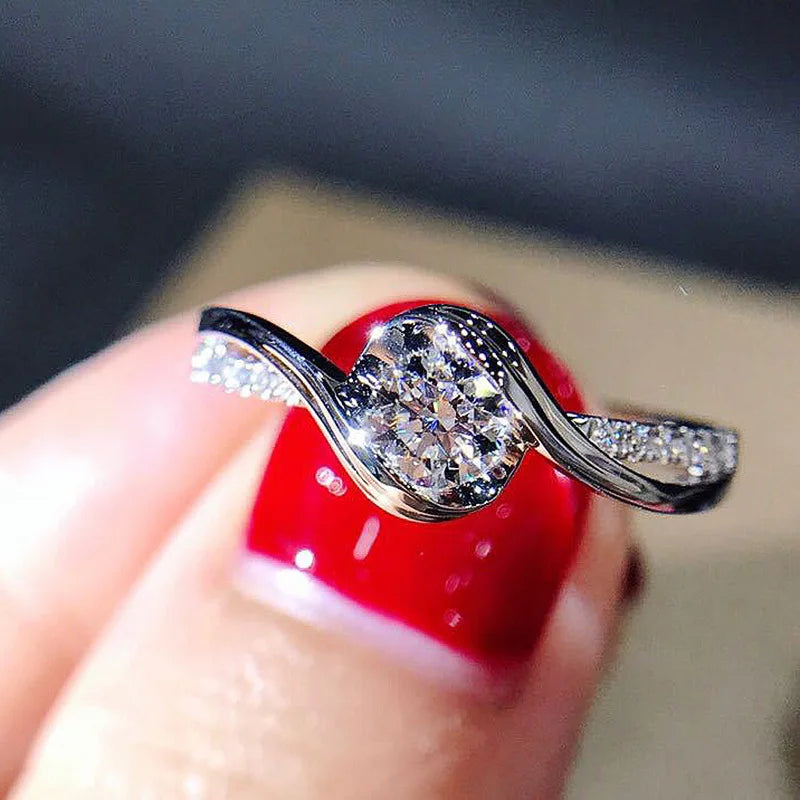 Fashion Female Rings 925 Sterling Silver Carat Heart and Arrow Zircon Ring for Women Princess  Wedding Party Rings Jewelry Gift
