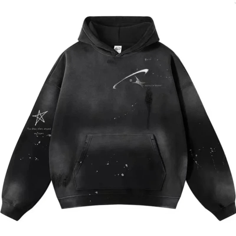 Autumn Winter Men's Pullover Hoodie Y2K Printed Retro Jacket