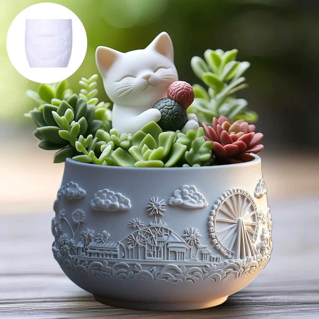 Sea Bay Canyon Relief Succulent Plant Flower Pot Resin Silicone Mold Mountain Range Sea Sunrise Relief Storage Box Gypsum Molds