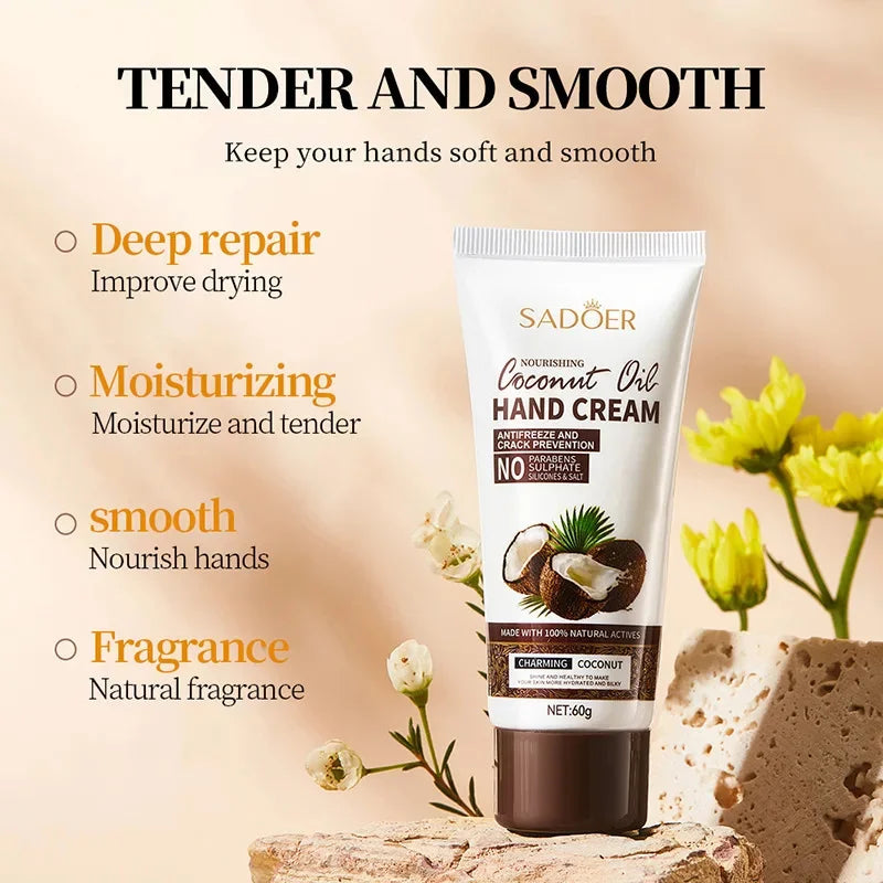 Anti-wrinkle Hand Cream Anti Crack Coconut Oil Drying Repair Serum Fade Fine Lines Exfoliating Whiten Moisturizing Skin Care 60g