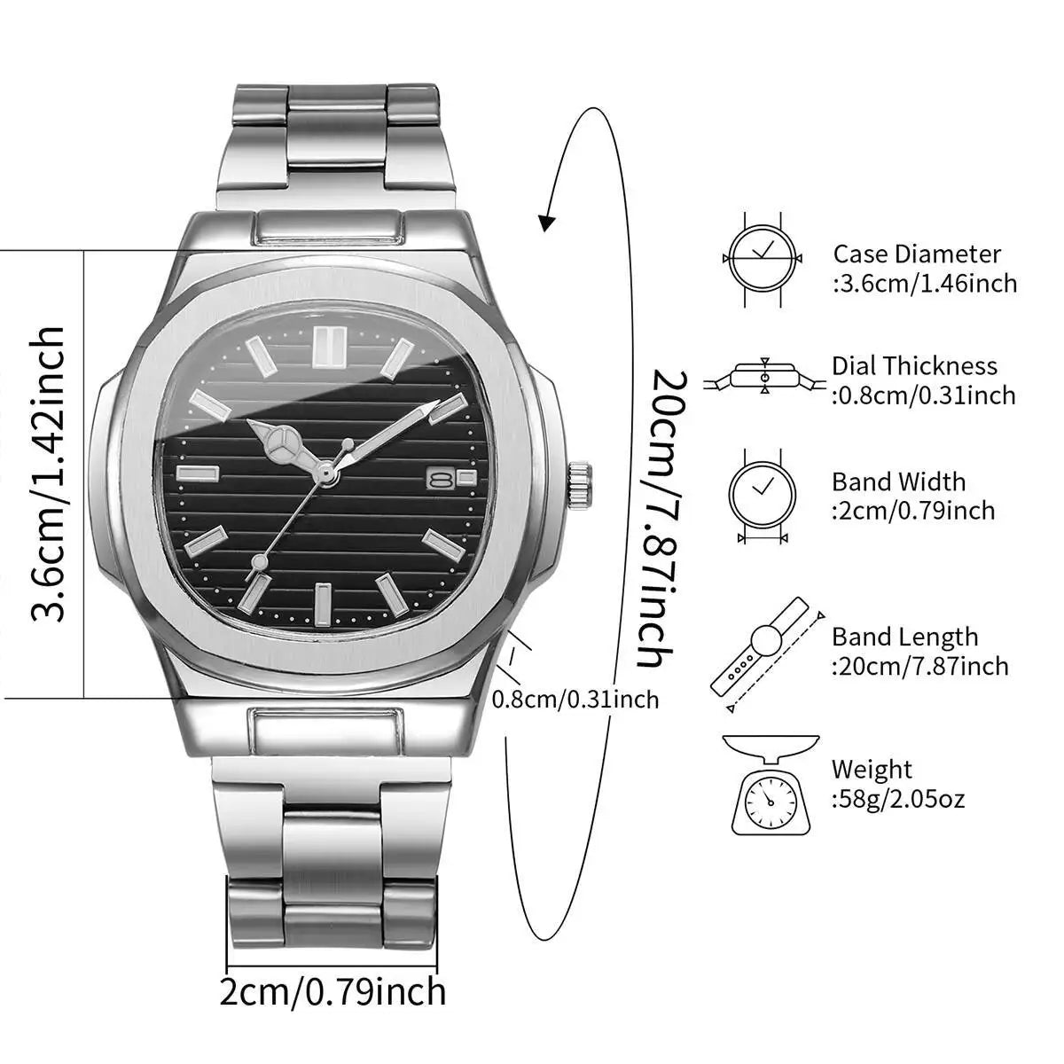 Luxury Men Business Watches Fashion Square Dial Stainless Steel