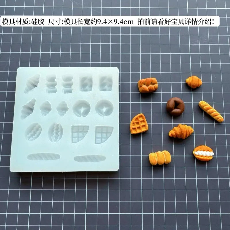 Miniature Food Toy Simulation Bread Silicone Mold DIY Dollhouse Croissant/waffle/baguette/wagashi Quick Modeling Clay Mold