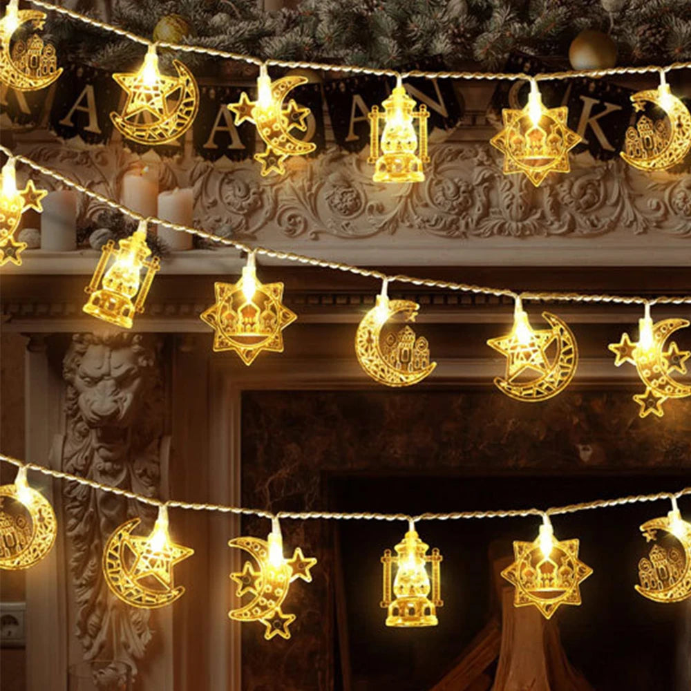 1.5M 10LED Gold EID Mubarak String Lights Moon Star Castle Pendant Light Ramadan Home Decoration 2026 Islam Muslim Party Decor
