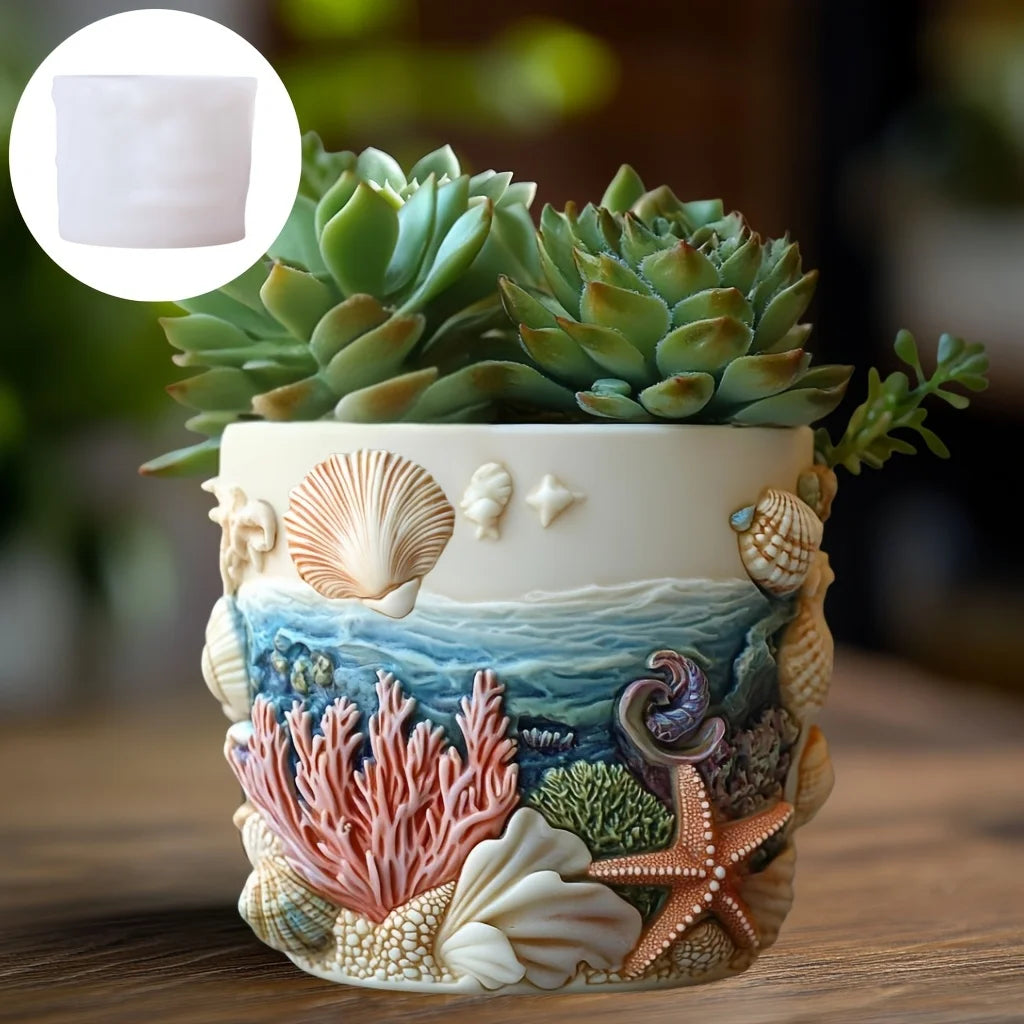 Sea Bay Canyon Relief Succulent Plant Flower Pot Resin Silicone Mold Mountain Range Sea Sunrise Relief Storage Box Gypsum Molds