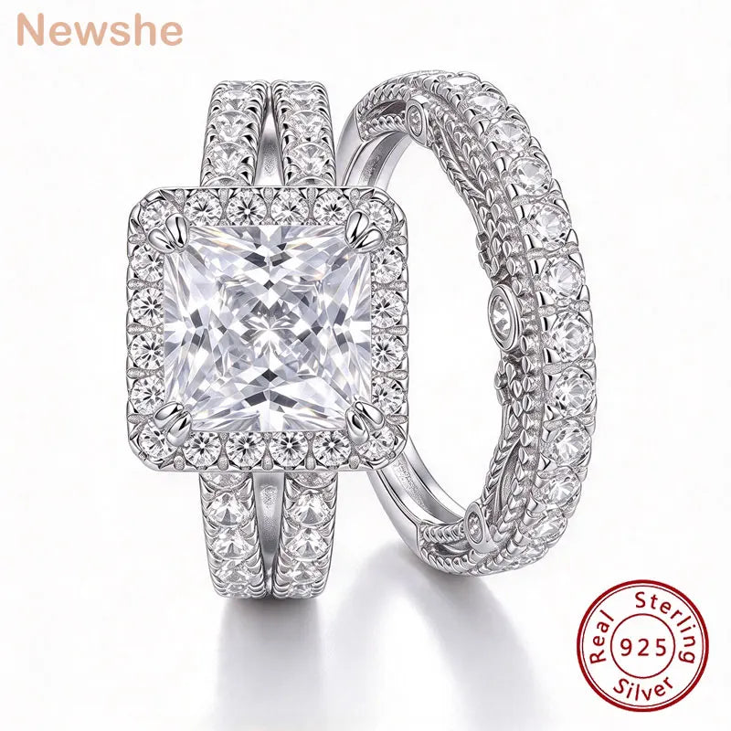 Newshe 2Pcs Solid 925 Sterling Silver Wedding Rings
