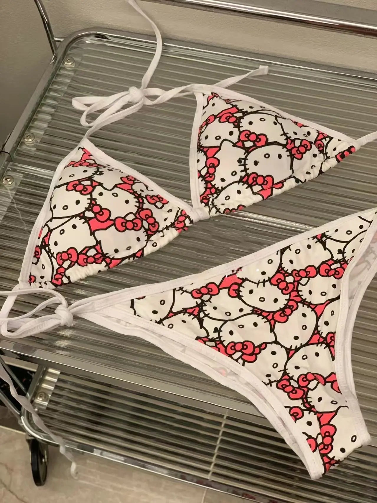 Hello Kitty Bikini Set Summer Beach Soft Side Strappy Panties Swimsuit Cute Cozy Y2K Style