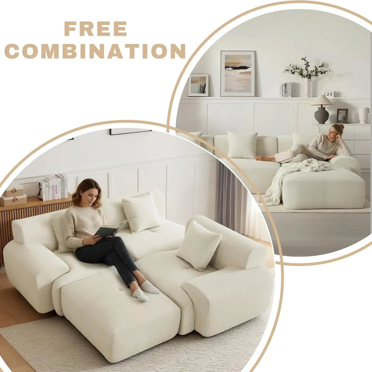 107in Corduroy Modular Sectional Sofa