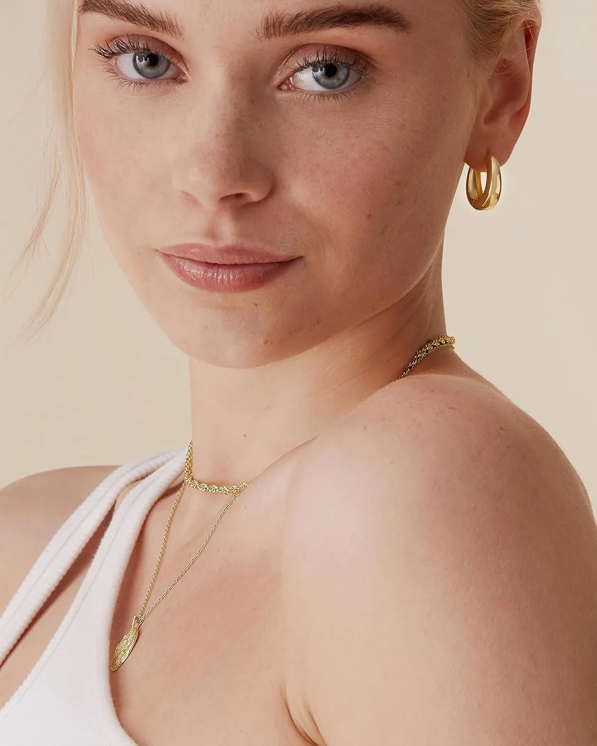 14K Gold Plated Sterling Silver Post Small Chunky Hoops Earrings