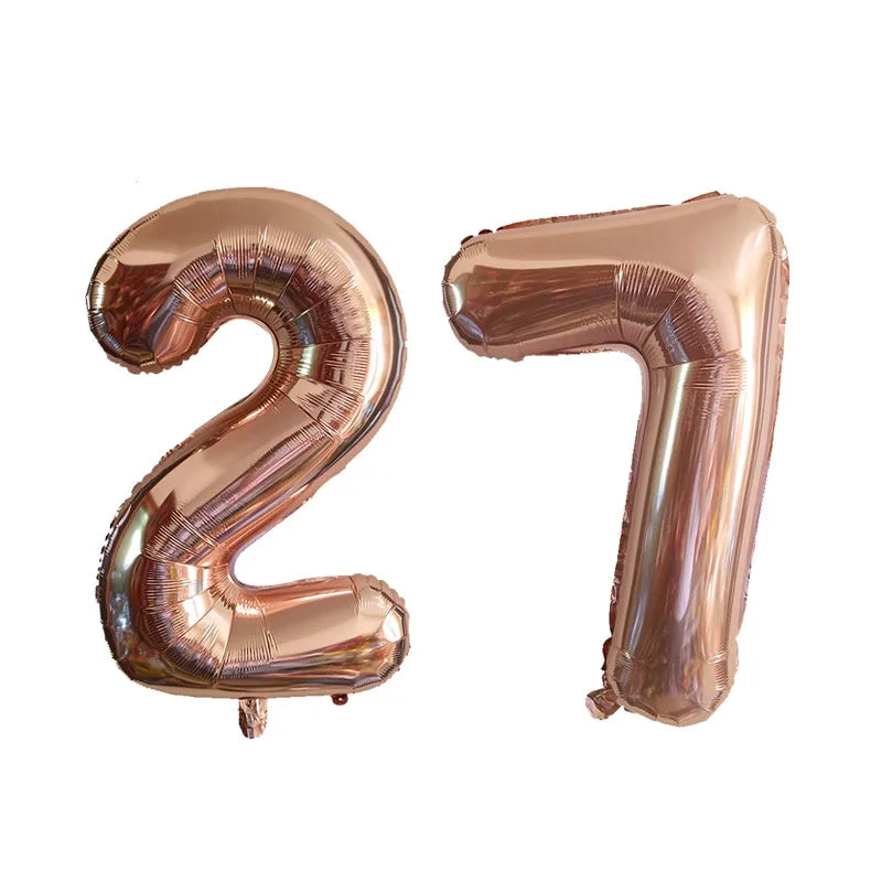 2pcs 32inch Rose Gold Balloon Number Banner 18 25 30 40 50 60 Birthday Party Decoration Kids Adult Anniversary Digit Foil Ballon
