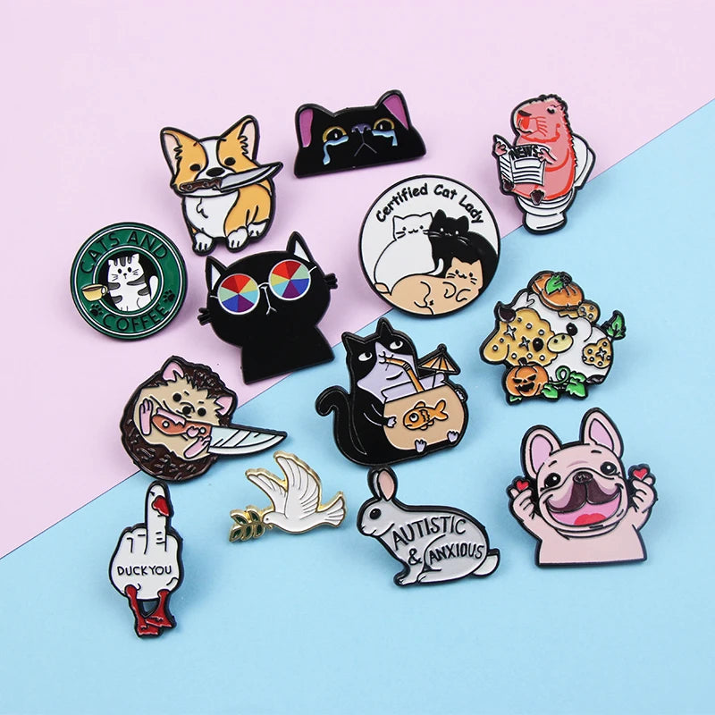 Cute Animal Series Enamel Brooch Alloy Pin Cartoon Kawaii Capybara Cat Dog Duck Pet Backpack Lapel Badge Jewelry Gift for Kids