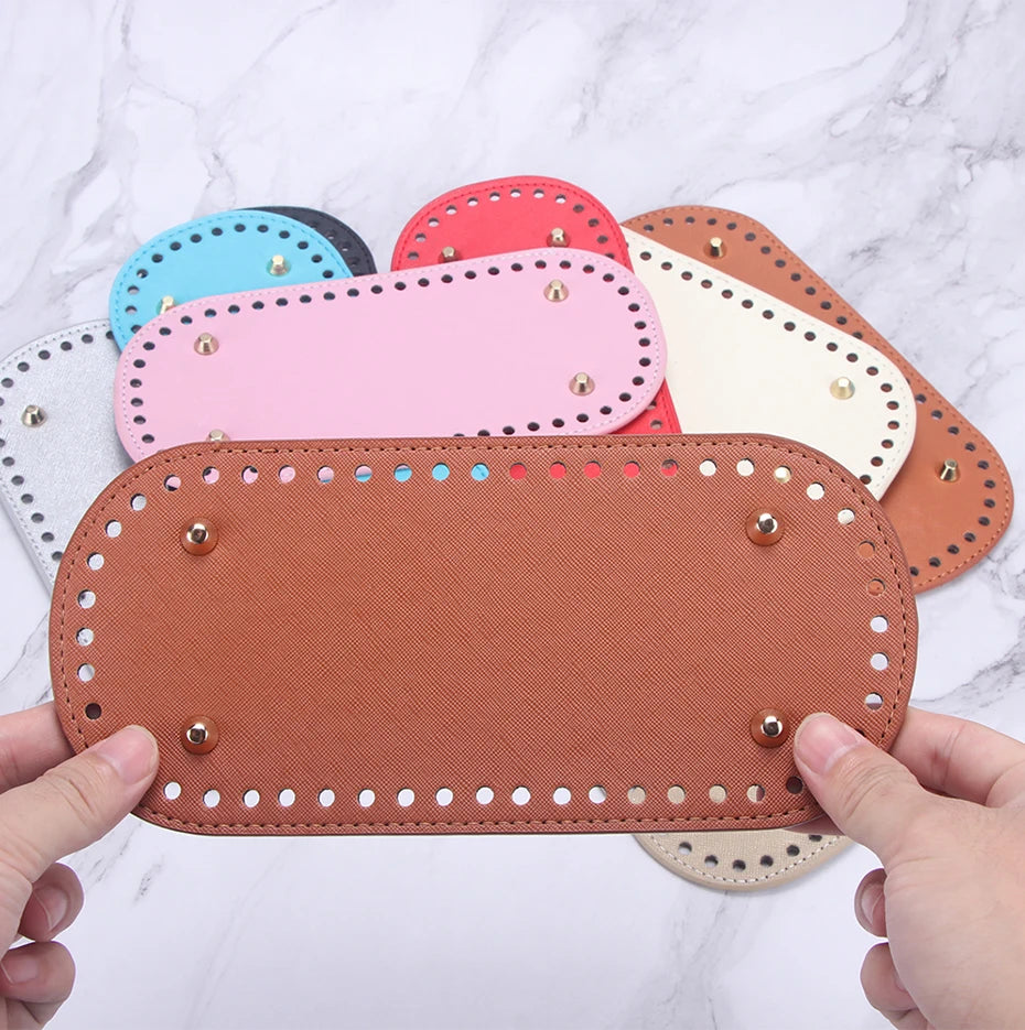 QJH 1 Pcs PU Leather Oval/Round Long Knitting Crochet Bags Bottom for Thick Yarn DIY Weaving Supplies Home Decor Purse Making