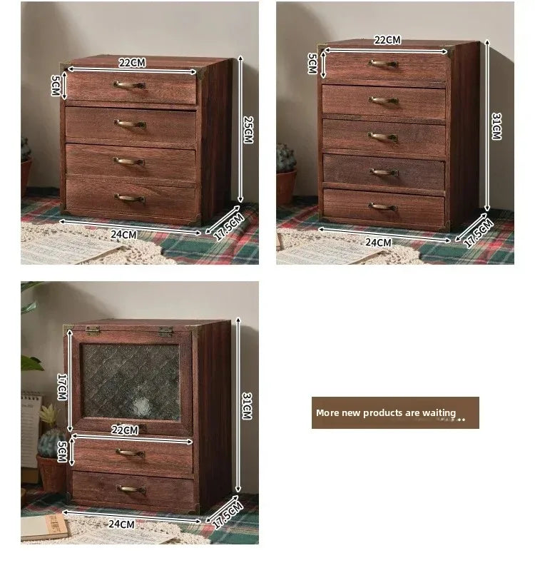 Multifunctional Wooden Desk Organizer with Drawers Desktop Storage Box for Home and Office Elegant Storage Solution for Sundries