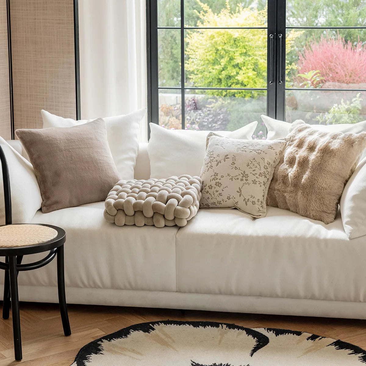 Cream Style Plush Sofa Pillowcase Ins Style Living Room Decorative Flower Pillow Bedside Cushion Bed Waist Backrest