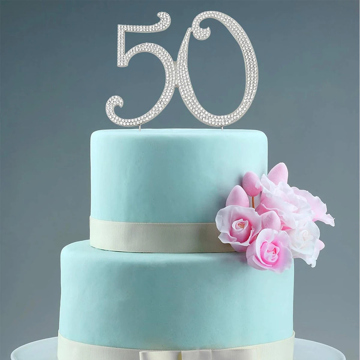 25 Cake Topper Sparkly Crystal Rhinestones Cake Topper Cake Decoration for 25th Birthday Party or or 25th Wedding Anniversary