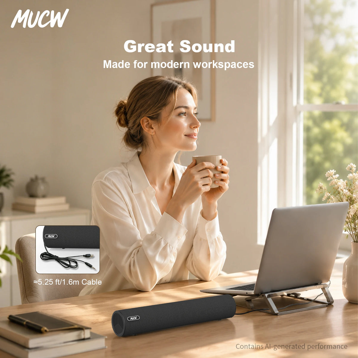 MUCW Minimalist Wired Computer Soundbar Stereo USB Power 3.5mm AUX