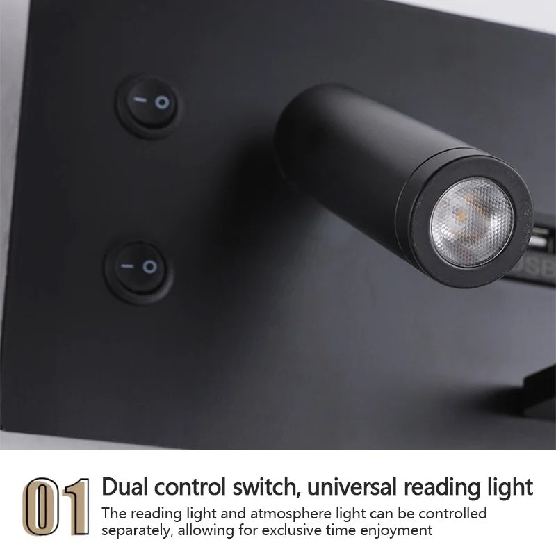 Multi Functional Wall lamp with Mobile phone Wireless charger switch USB interface Bedroom Night light LED Reading wall light