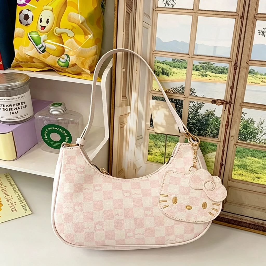 Women Y2K Cute Underarm Shoulder Bag Checkerboard Pattern PU