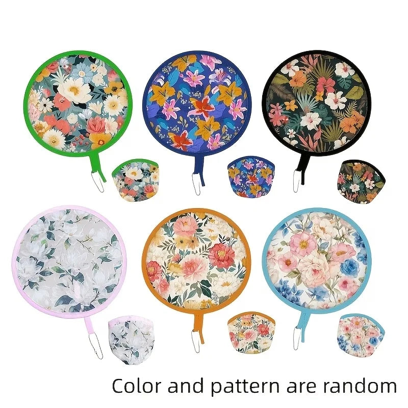 1pc Summer handheld folding fan, suitable for both men and women, round foldable hand fan, suitable for summer travel, outdoor s
