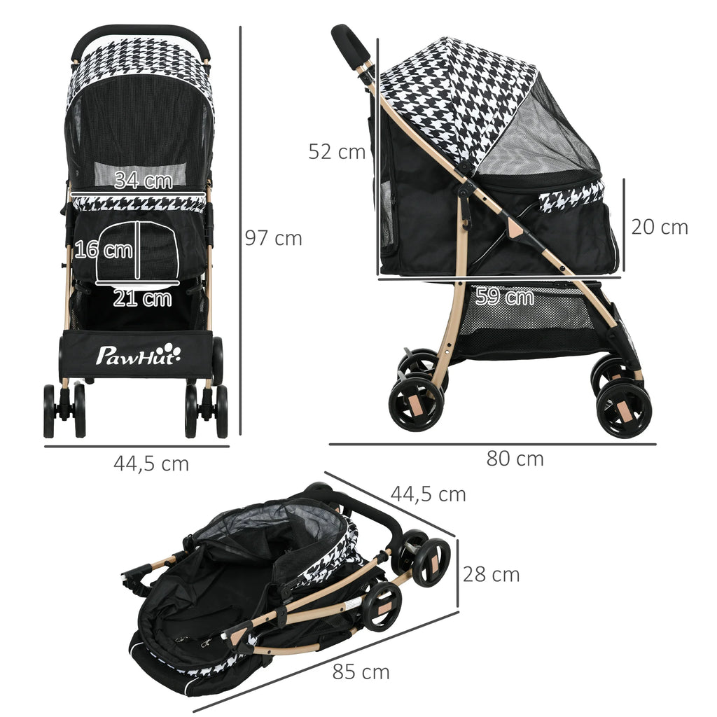 Pawhut Pet Cart with 2 Doors Mesh Window Storage Basket Safety Rope 80X44.5X97 cm Black