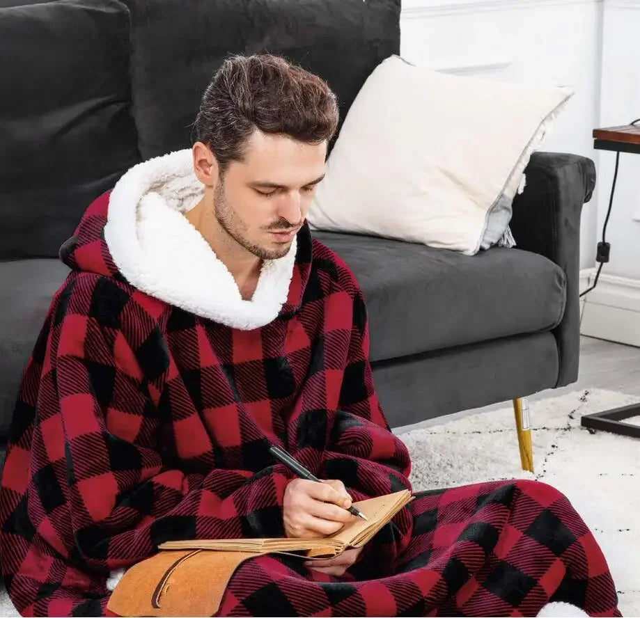 2025 Super Long Flannel Blanket with Sleeves Winter Hoodies Sweatshirt Women Men Pullover Fleece Giant TV Blanket Oversized New