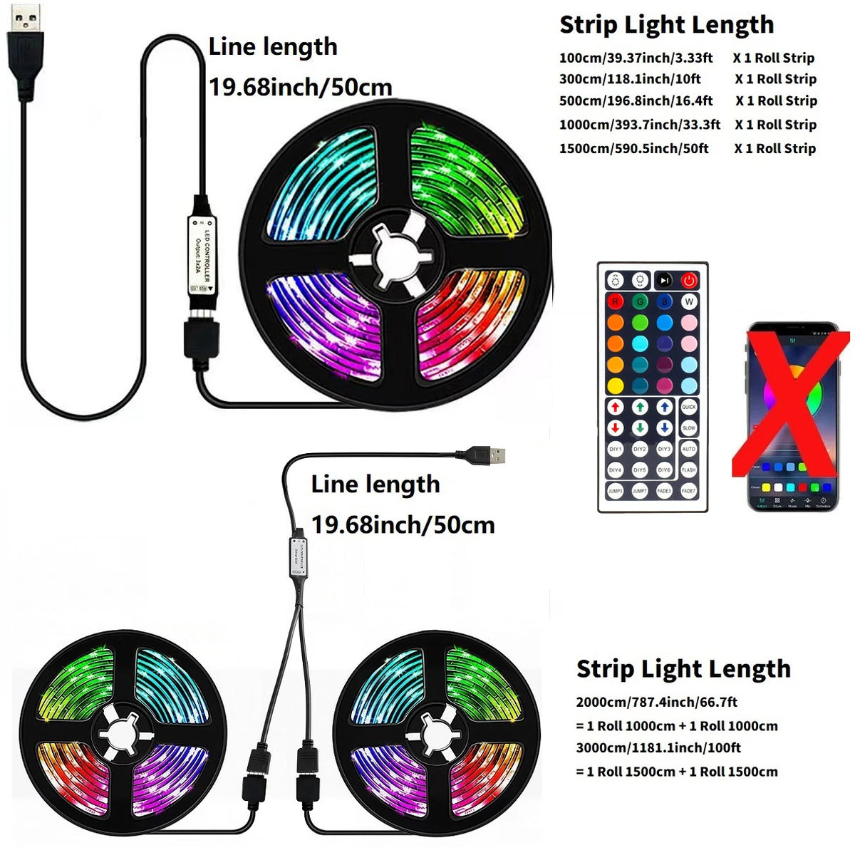 USB Led Strip Lights With 44-Key Infrared Remote Control