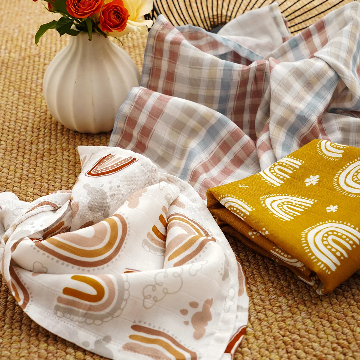 Happyflute 5 Pcs/set 60*60cm Muslin Baby Swaddle 100% Cotton Soft