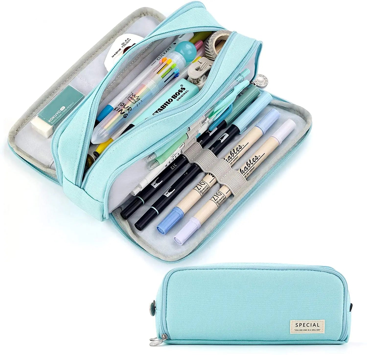 Kawaii Pencil Case Large Space Storage 3 Compartment Pouch Double Side Opened Student Stationery Desk Organizer School Supplies