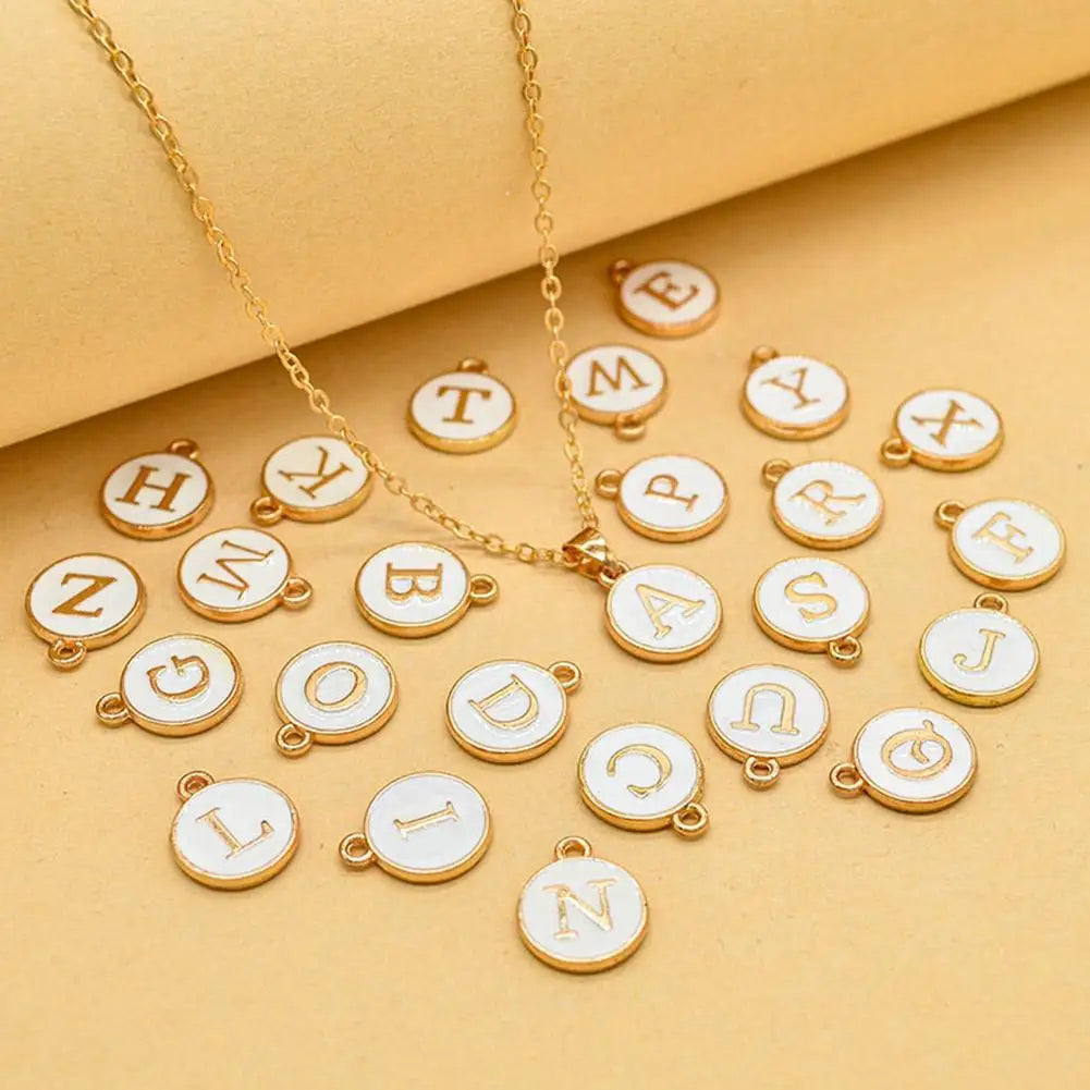 Vintage Initial 26 Letters A To Z White Shell Pendant Necklace Gold Color Steel For Women Men Choker Jewelry Necklace