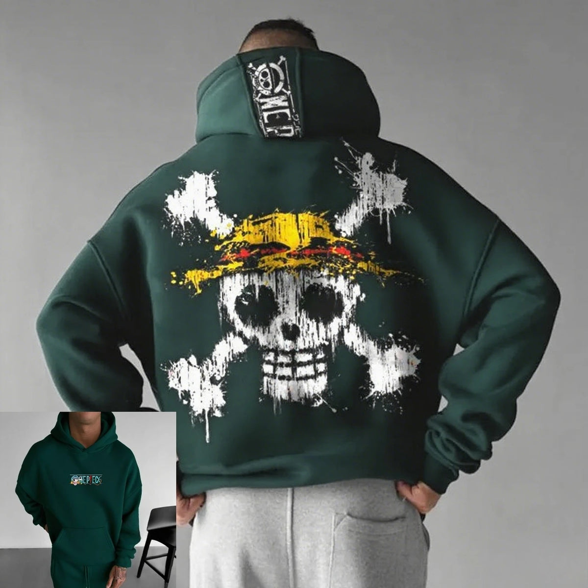 Unisex Oversized One Piece Hooded Sweatshirt Men Women Skull Print Streetwear Casual Pullover Sweater Fashion Spring Autumn New
