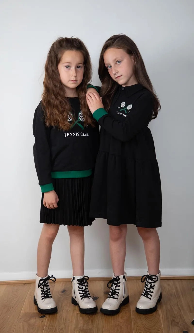 Children  fall winter cotton girl dress boy girl sweatshirt tennis printed dress top & romper family matching clothes