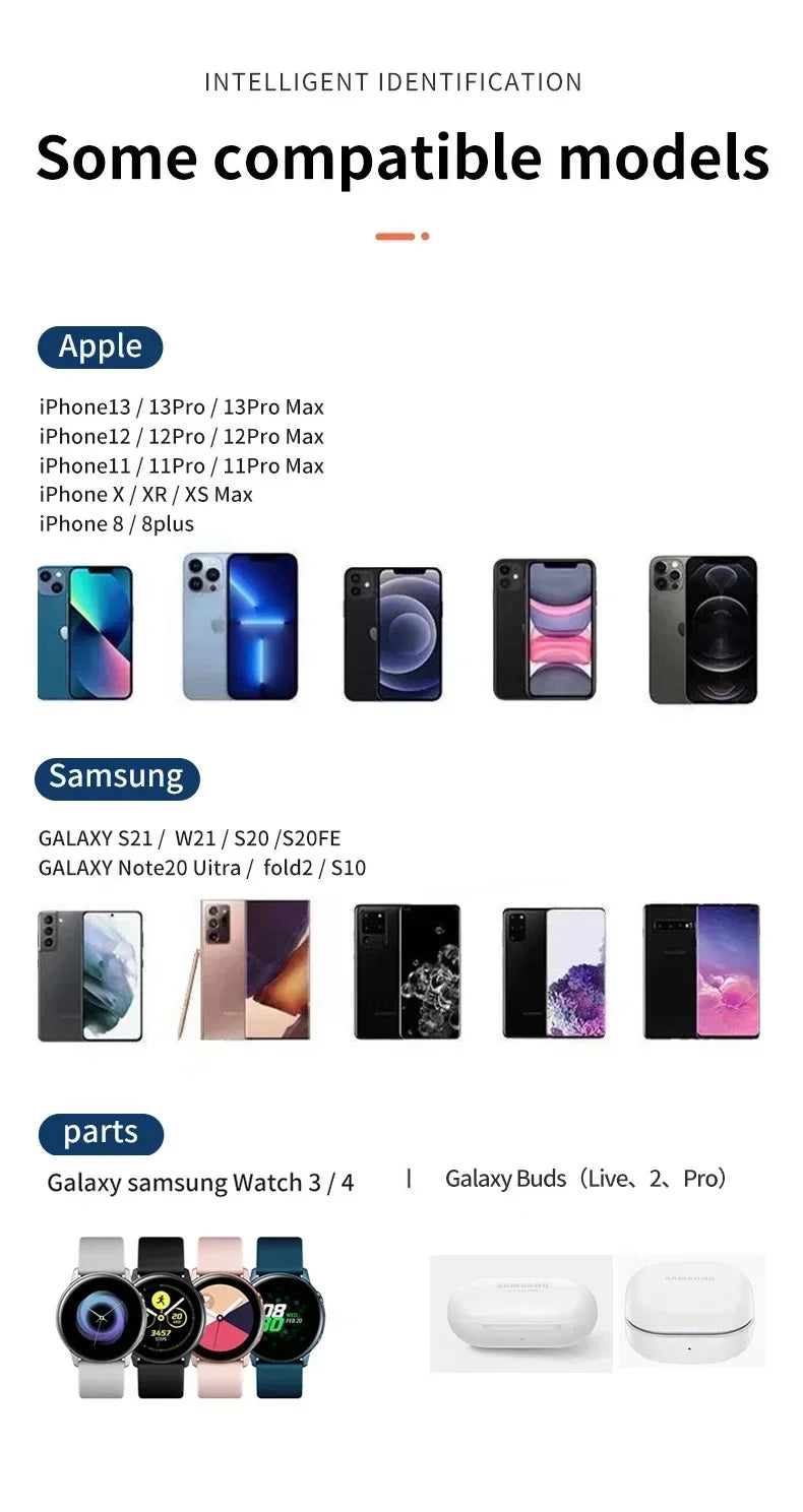 VIKEFON Fast Wireless Charger Stand For iPhone 16-12 Samsung S20 S21 Apple Watch 8/7 Samsung Galaxy 6/5 Charging Station