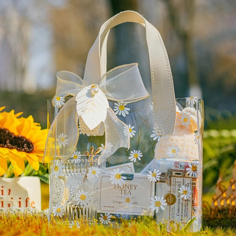 1-20pcs Transparent Bag Candy Bags Daisy Printed Gift Package Bag Picnic Storage Bag Mother's Day Wedding Easter Sweets Bags