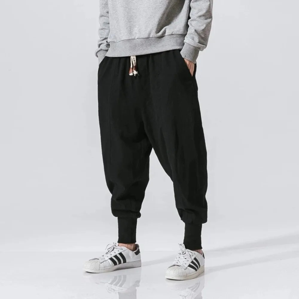 Cotton Harem Pants Men Streetwear Joggers New Baggy Drop-crotch