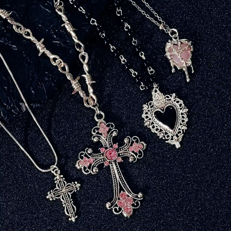 Y2K Sweet Cool Girl Personalized Creative Cross Love Pendant Necklace