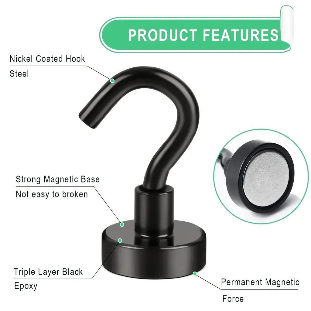 Strong Magnetic Hooks Multi-Purpose, Heavy Duty Epoxy Coating, Magnetic Cruise Black Hooks for Refrigerators