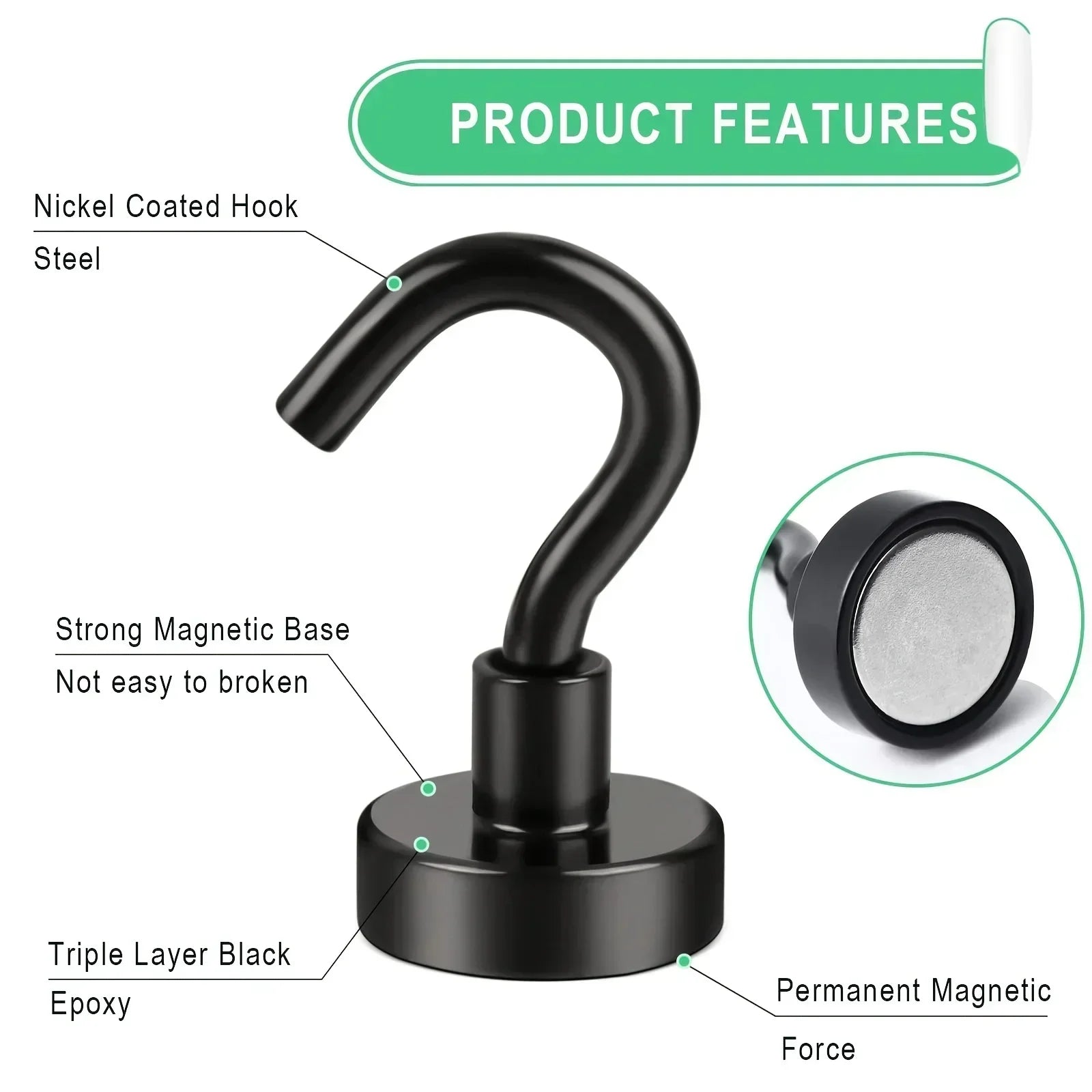 Strong Magnetic Hooks Multi-Purpose, Heavy Duty Epoxy Coating, Magnetic Cruise Black Hooks for Refrigerators