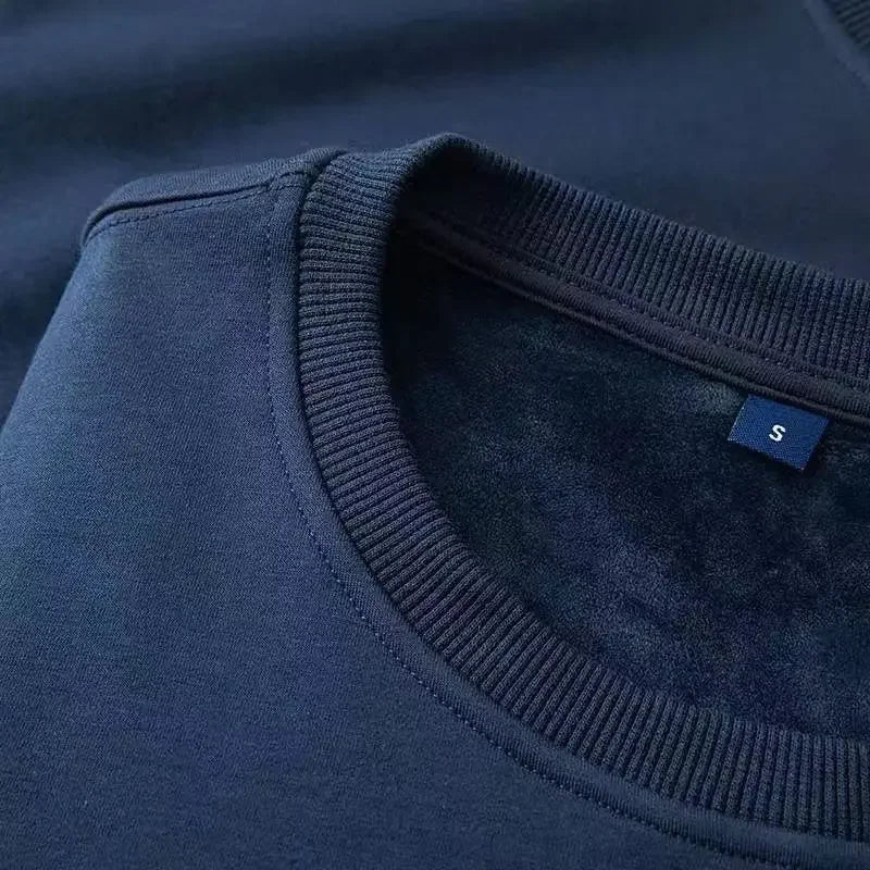 600G Pure Cotton Plush Thickened Sweatshirt Thin Plush Heavyweight Solid Round Neck Sweater Autumn Winter Warm Sweater