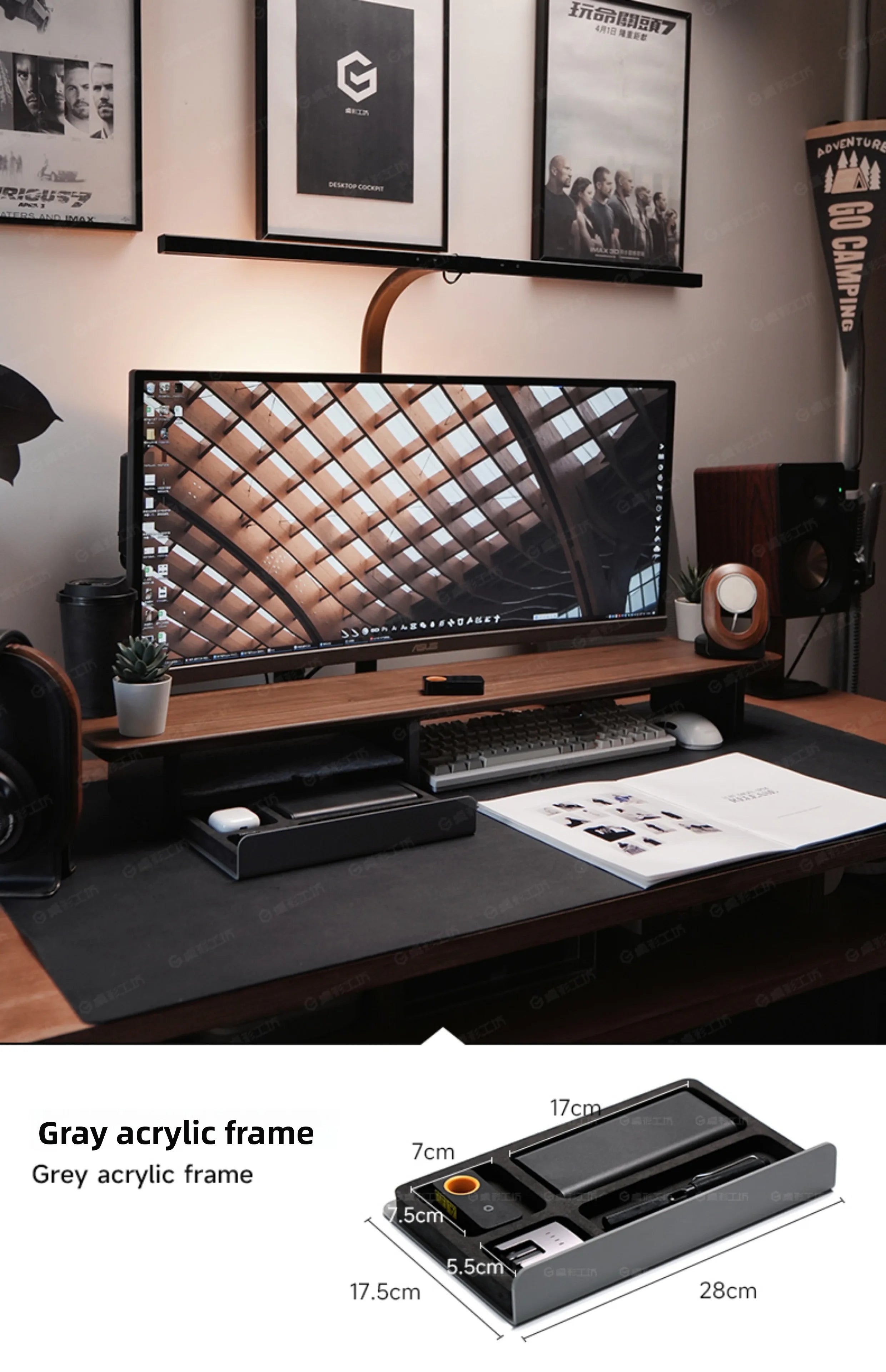 Monitor Stand Riser Storage Drawers Office Desk Organizer Computer Storage Shelf Ergonomic Desk Accessory for Home Office Setup