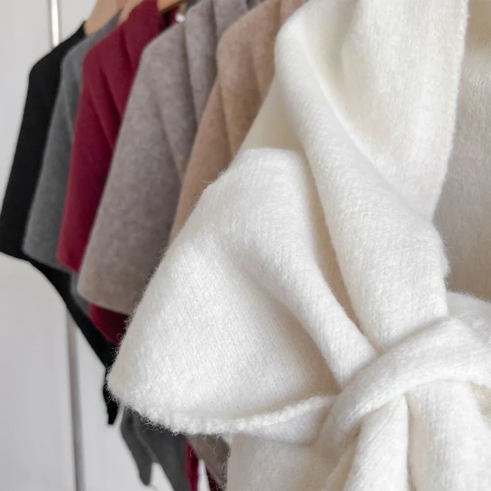 Casual Solid Color Knitted Shawl Thickened Soft Triangle Scarf Winter Warm Neck Wrap Wool Blended Shawl