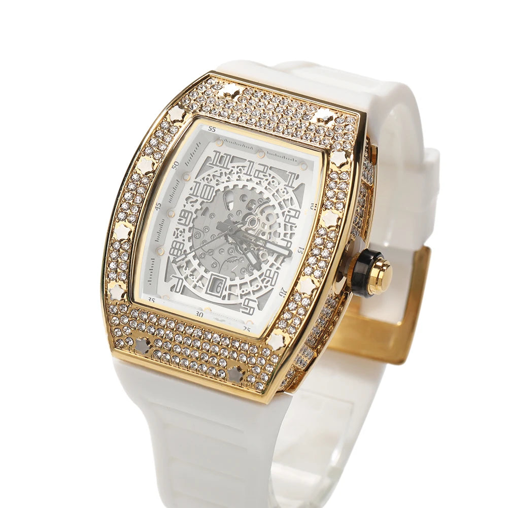 Sqaure Dial Quartz Watch Full Rhinestones Iced Out Wrist Watches