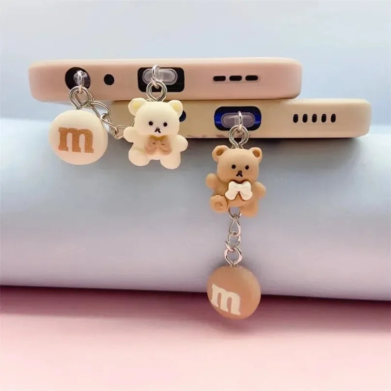 Cute Little Bear Phone Dust Plug Pendant for iPhone Samsung Xiaomi Type-C/iOS /Micro USB  Interface Cell Dust Plug Accessories