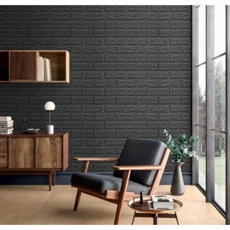 3D Brick Wall Stickers Black Wallpaper Anti-collision TV Backdrop Home Decoration Wall Art Decor Bedroom 70*200cm