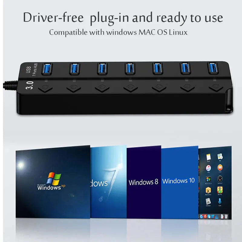 3.0 Power Adapter 4/7 Port Multi USB Splitter Hub 2.0