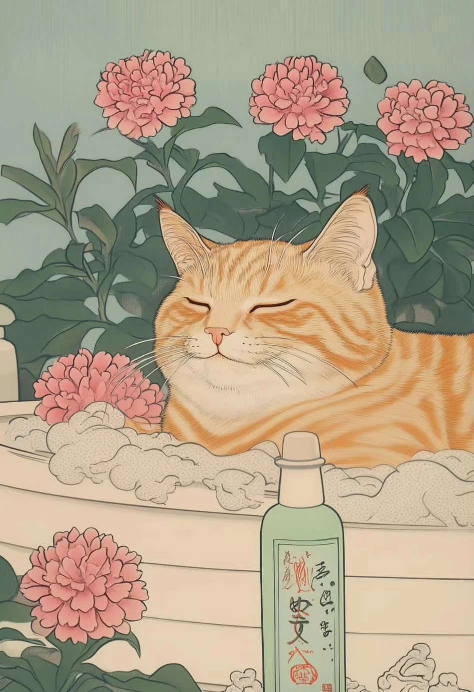 Cat in the Bathtub Japanese Vintage Classic Tiger Cat Wall Art Japanese Bathroom Toilet Poster Home Living Room Bedroom Decor