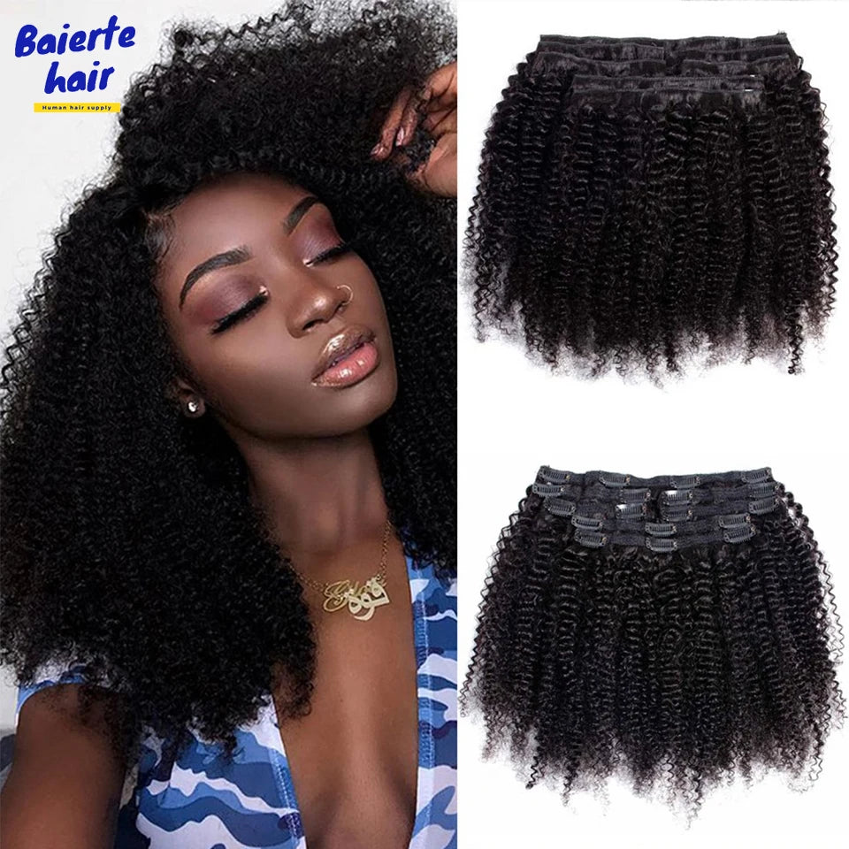 Afro Kinky Curly Clip in Hair Extensions Real Human