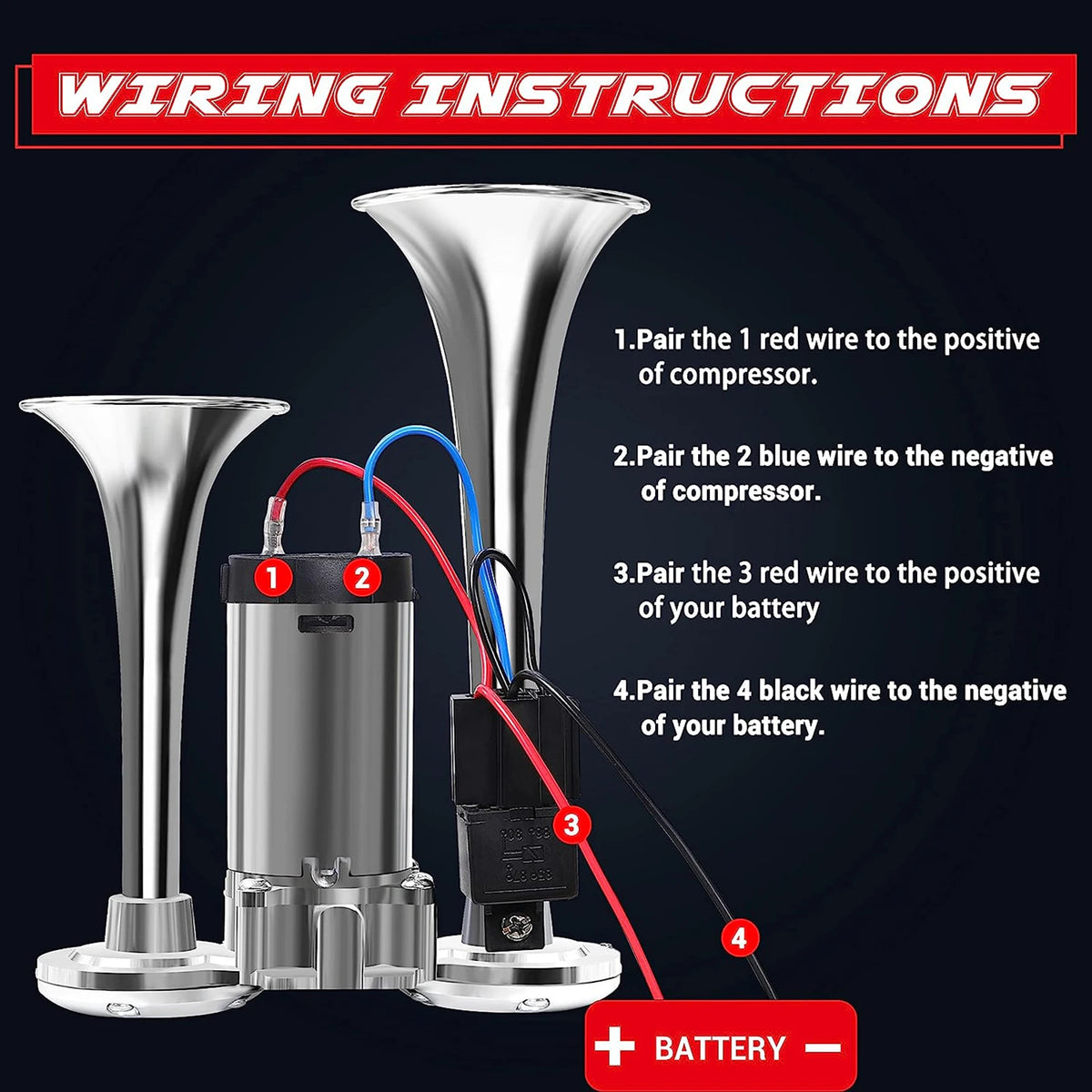 12V Dual Trumpet Super Loud Air Horn