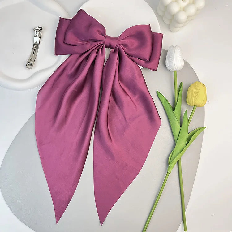 30 Solid Elegant Satin Bow Hairpin Women Girls Spring Hair Clips Headwear Ponytail Hairclips Barrettes Girls Hair Accessories