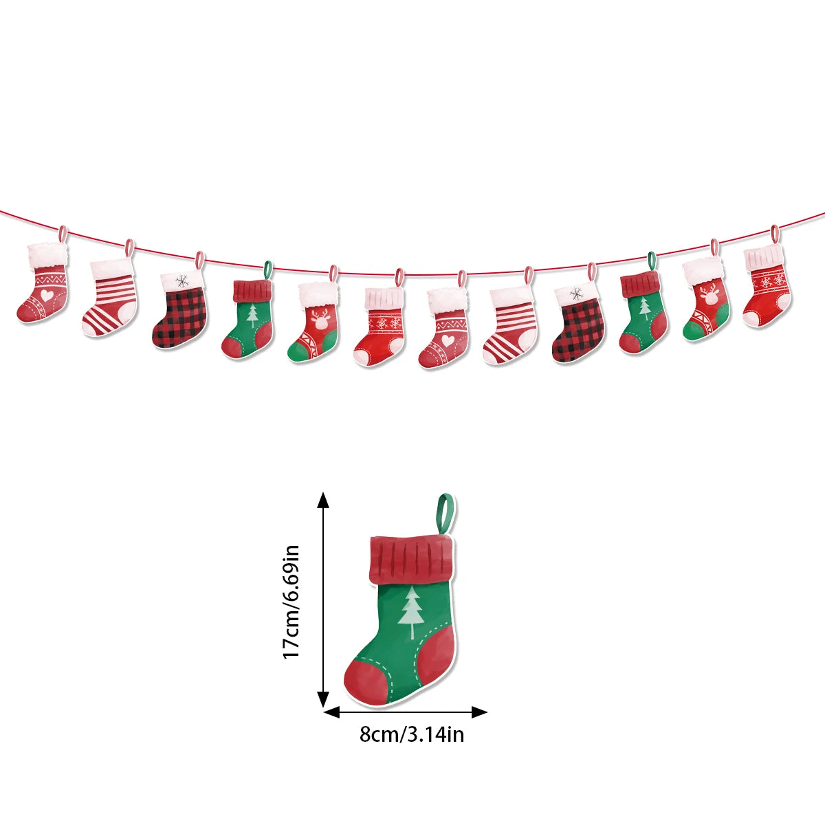 1Pcs Merry Christmas Hanging Garland Banner Paper Santa Snowman Christmas Stocking Christmas New Year Home Party Decoration