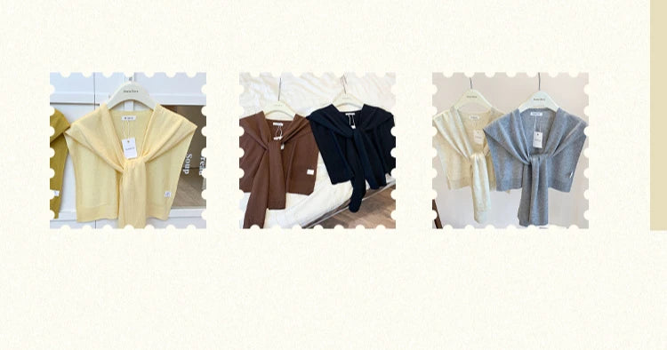 Korean Knitted Shawl Summer Fashionable Versatile Fake Collar Neck Guard Knotted Cape Shoulder Scarf Solid Color Scarve Women